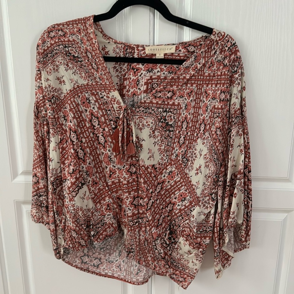 Lovestich Peasant 3/4 Sleeve Cotton Blouse